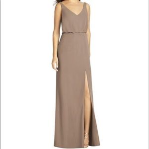 DESSY Blouson Bodice Mermaid Dress with Front Slit.